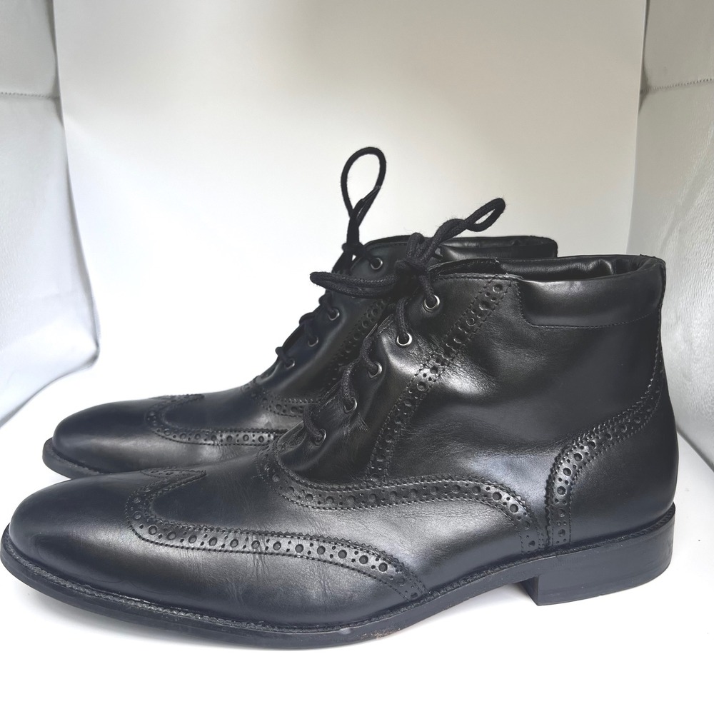 Cole Haan Wingtip Boots Mens 11.5 M Black Leather Dress Brogue Lace Up